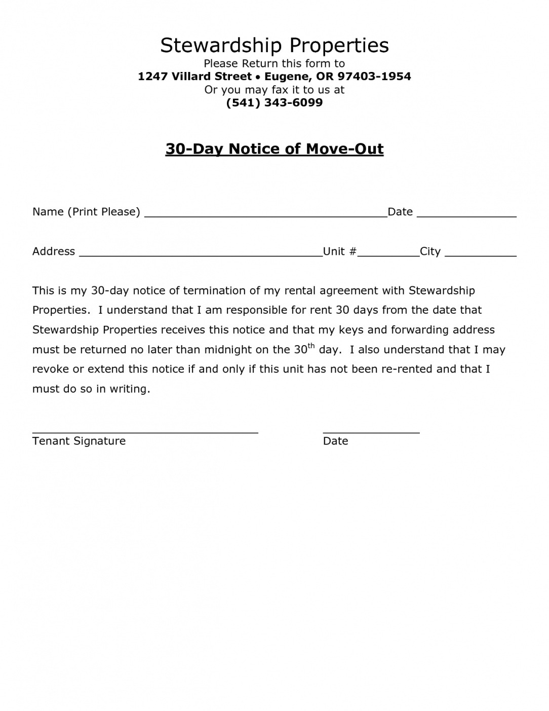Free One Month Notice Letter To Landlord Template  Sample