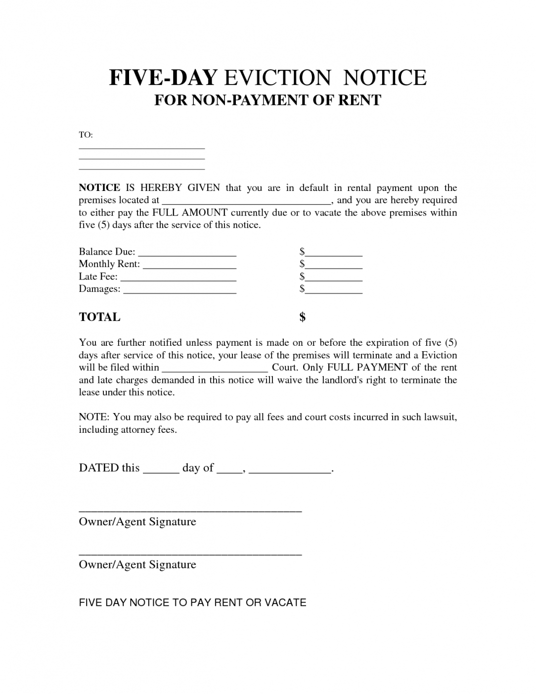 Free Sc Eviction Notice Template Excel