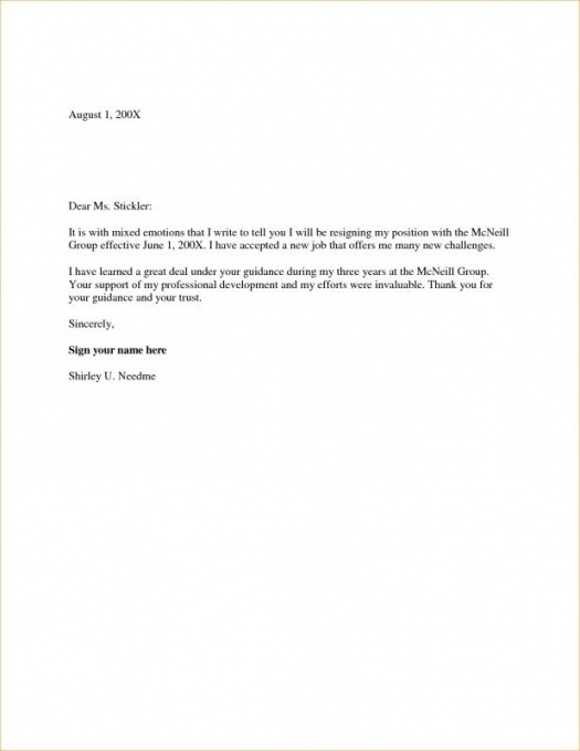 Free Template Resignation Letter 2 Week Notice Word Sample