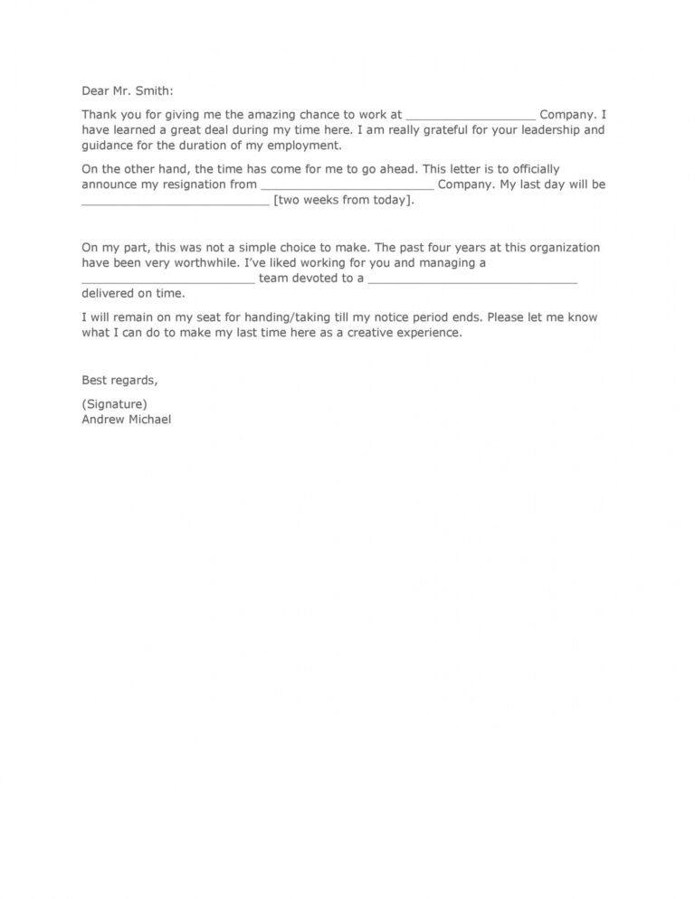 Template Resignation Letter 2 Week Notice
