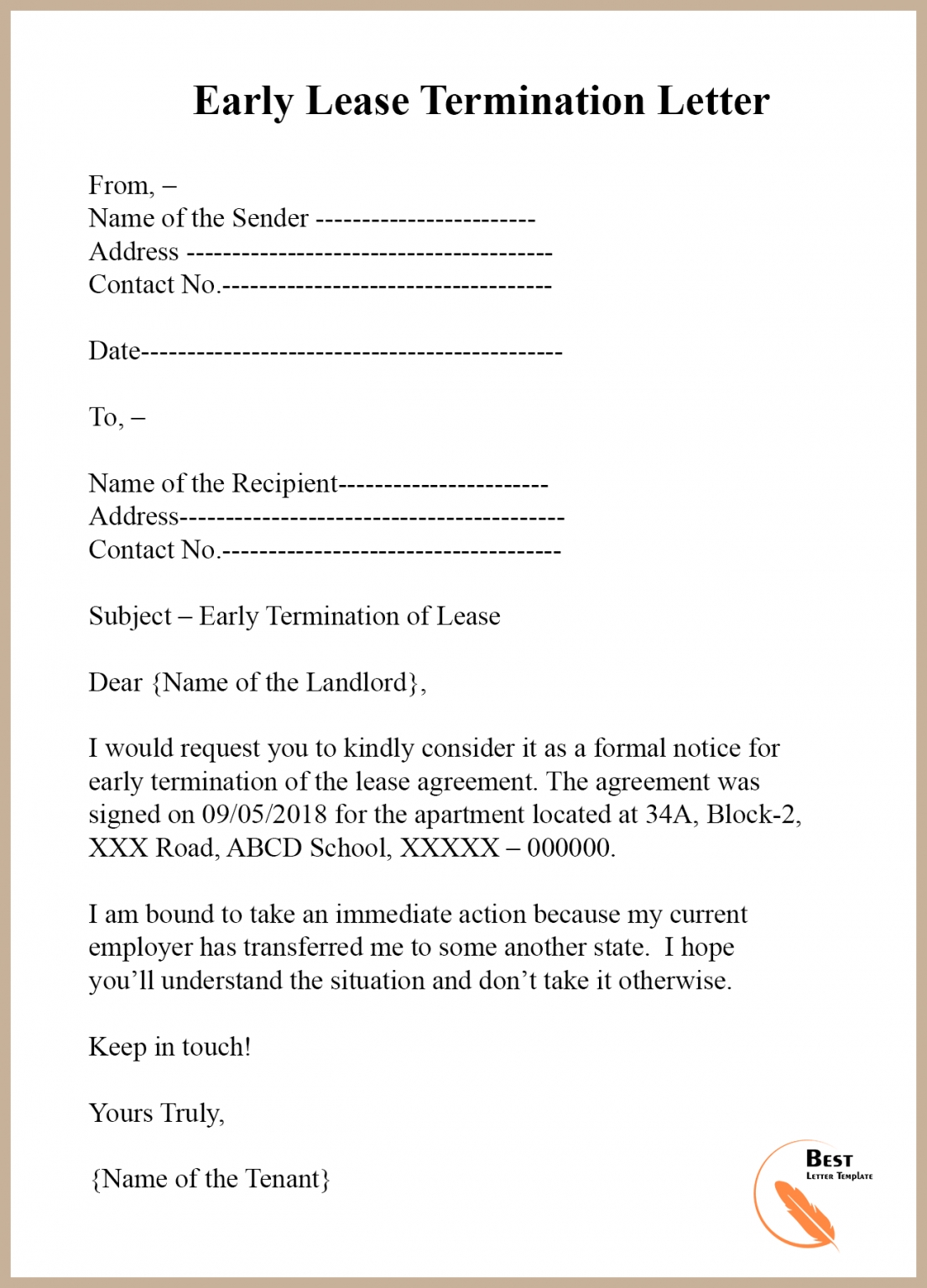 Free Written Notice Of Termination Of Lease Template Excel Sample