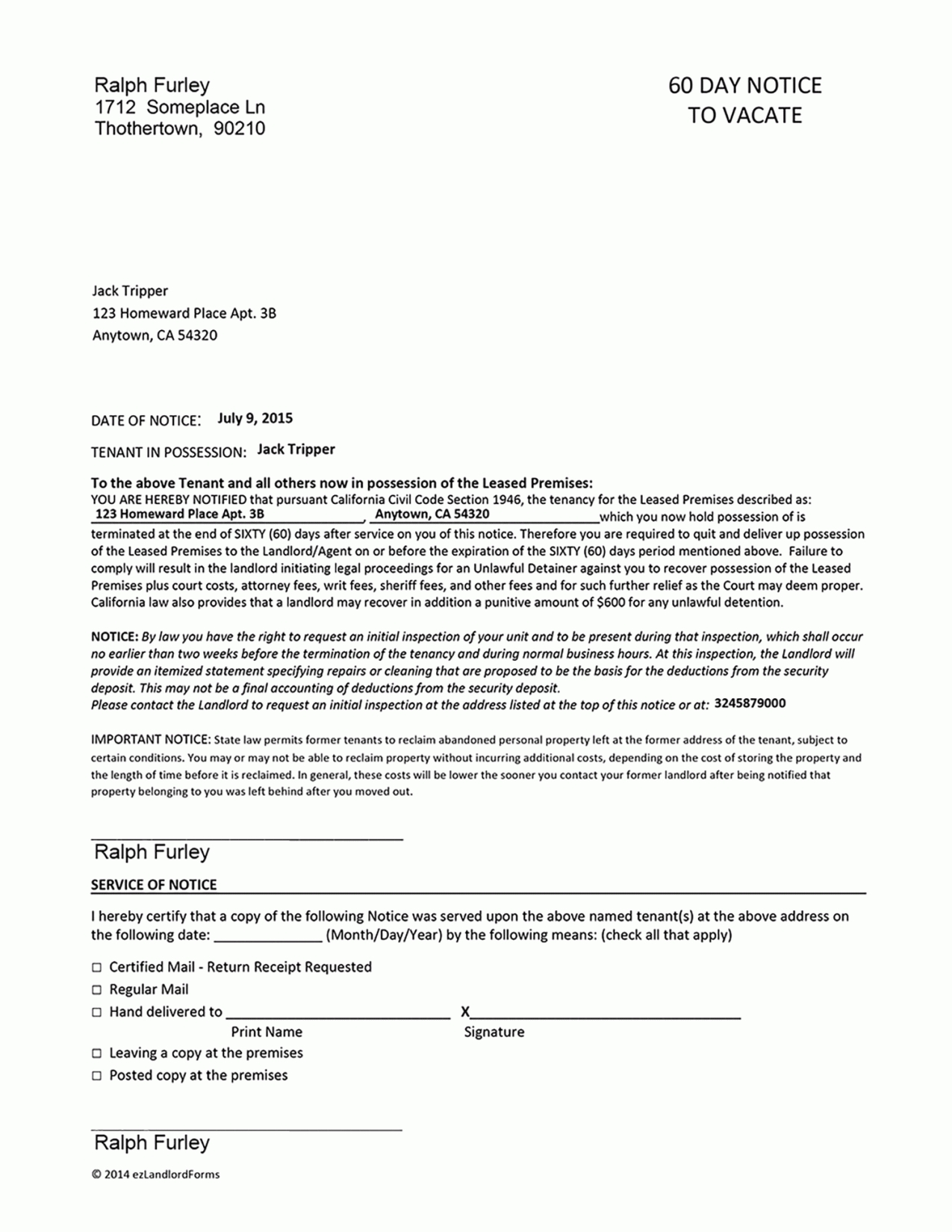 Landlord Notice To Vacate Template Excel Example