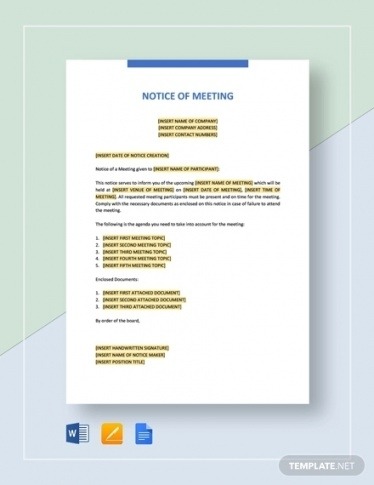 Notice Of Shareholders Meeting Template Pdf Example