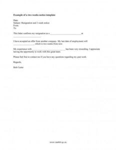 Printable 2 Weeks Notice Email Template  Example