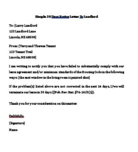 Printable 30 Day Notice To Vacate Letter To Landlord Template Pdf Sample