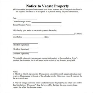 Printable 30 Day Vacate Notice Template  Sample