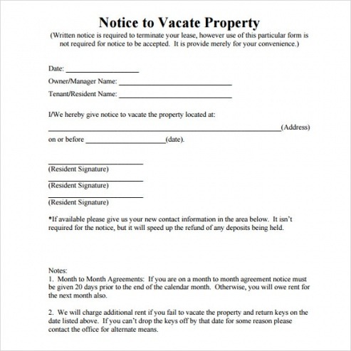 Printable 30 Day Vacate Notice Template  Sample