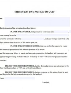 Printable 30 Day Vacate Notice Template Word Example