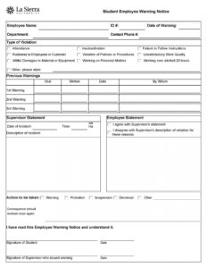 Printable Employee Warning Notice Form Template Pdf Example