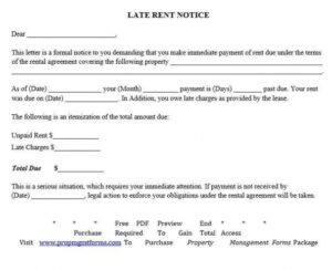 Printable Late Notice For Rent Template Pdf
