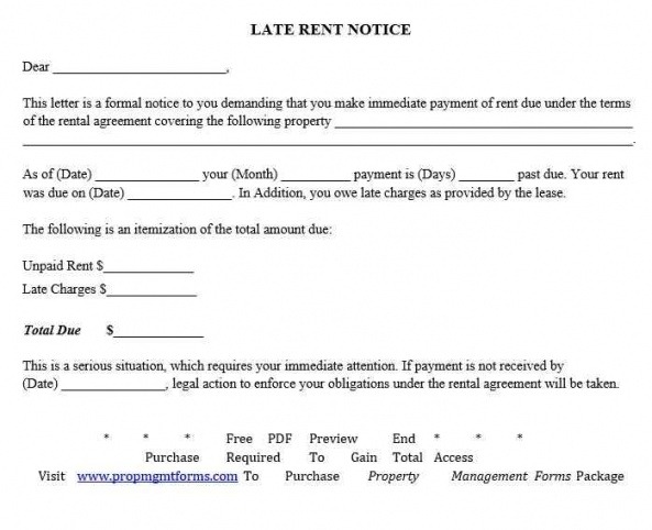Printable Late Notice For Rent Template Pdf
