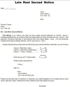 Printable Late Rent Payment Notice Template