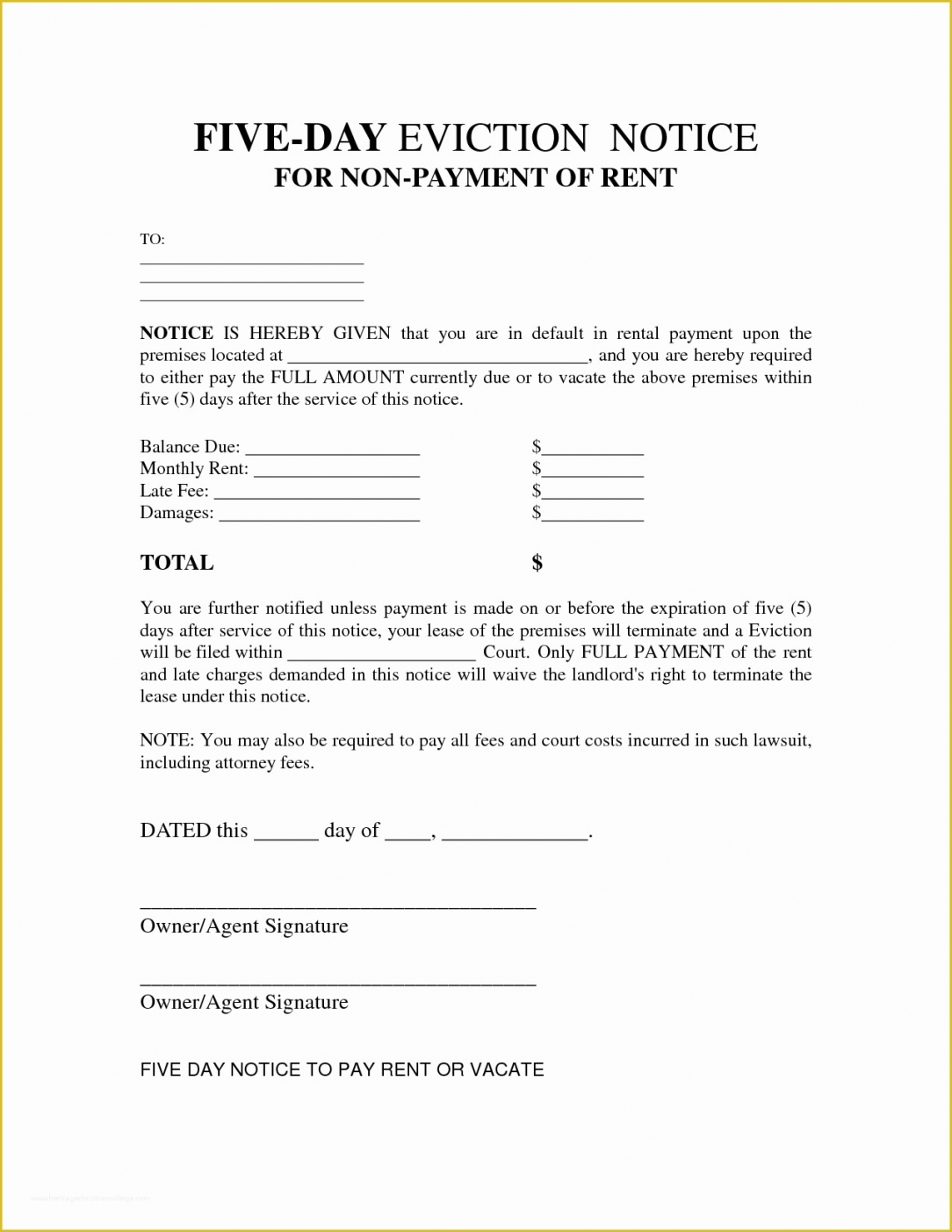 Printable Louisiana Eviction Notice Template Doc Sample