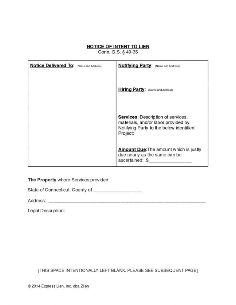 Printable Notice Of Lien Letter Template Excel - Tacitproject