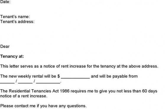 Printable Notice Of Rent Increase Template Pdf