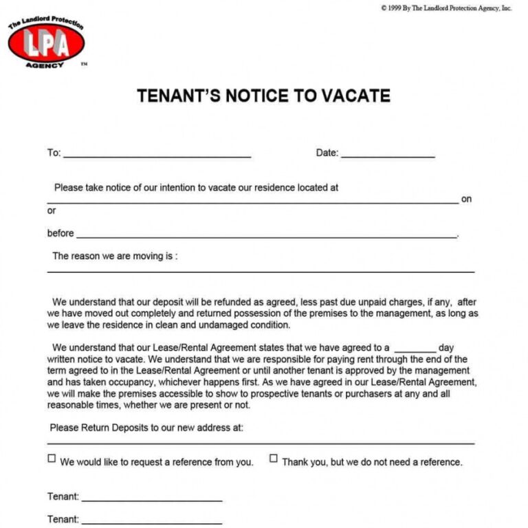 Printable Notice To Quit Tenancy Template Doc Sample Tacitproject 9378