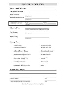 Printable Payroll Change Notice Form Template Doc