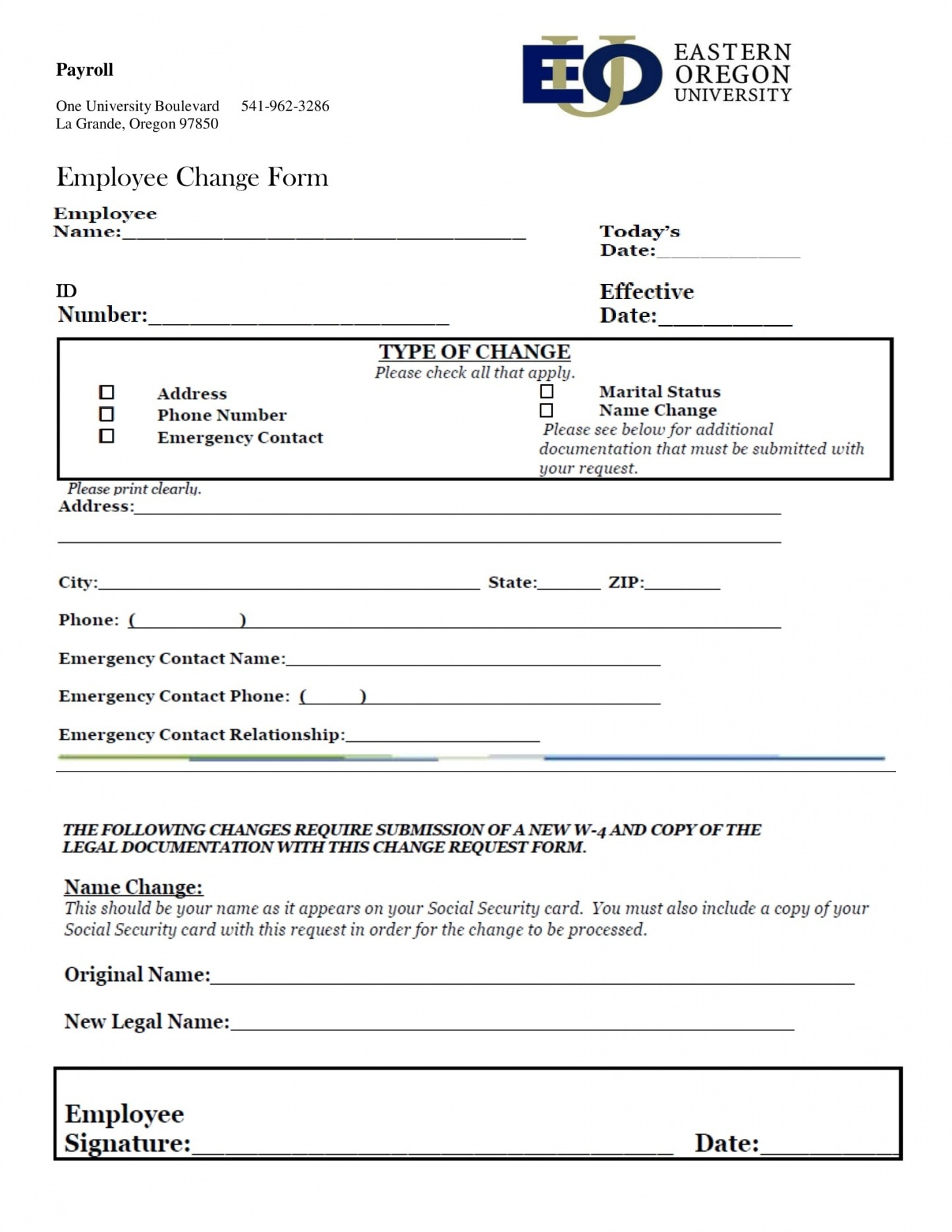 Printable Payroll Change Notice Form Template Word Example
