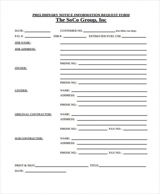 Printable Pre Lien Notice Template Excel