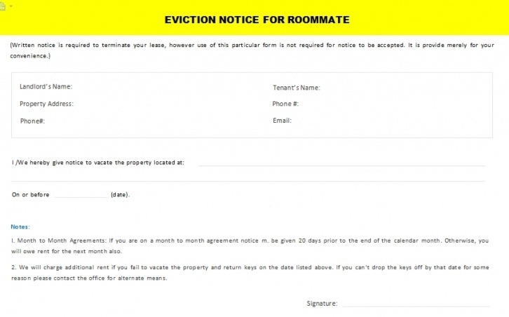 Printable Roommate Eviction Notice Template Doc