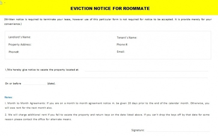 Printable Roommate Eviction Notice Template Doc Tacitproject