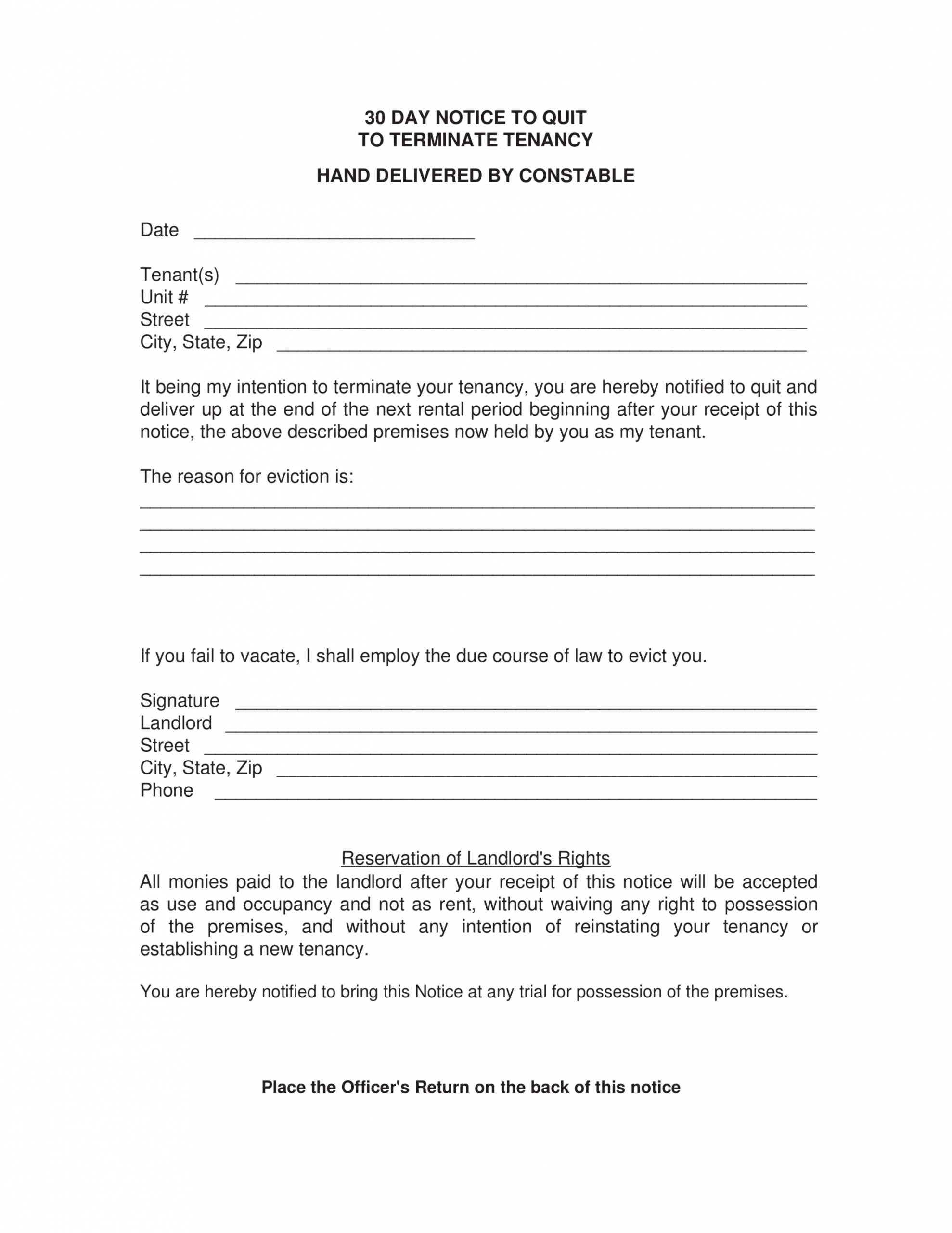 Printable Template For 30 Day Notice