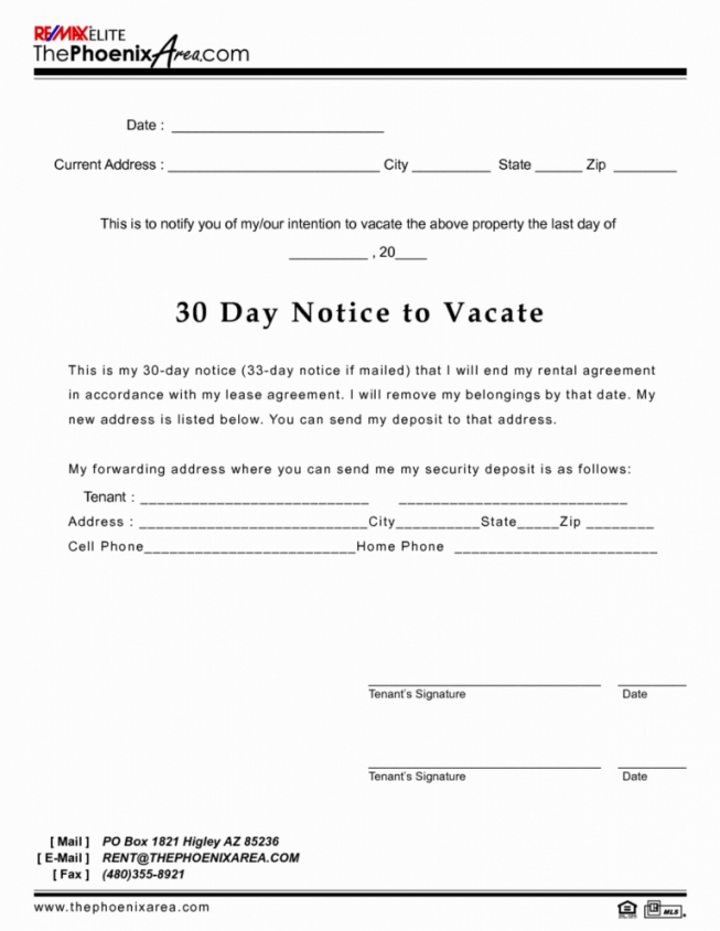 Printable Template For 30 Day Notice To Move Out Word Sample