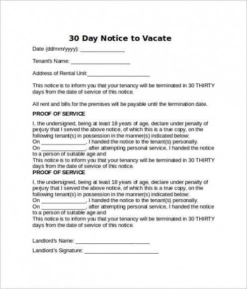 Professional 30 Day Written Notice Template Doc Sample