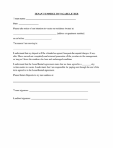 Professional Apartment Vacate Notice Template Excel