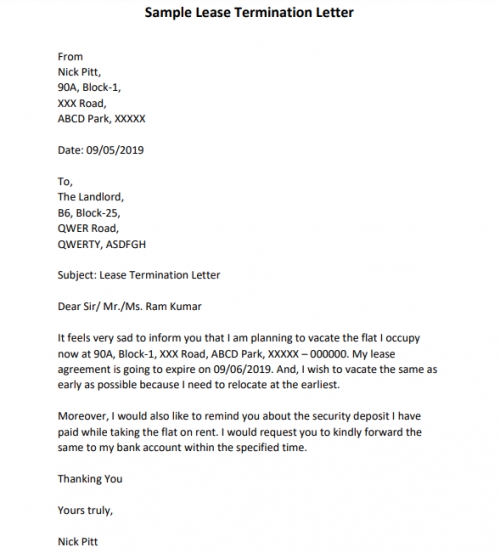 Professional Moving Out Notice Letter Template Doc Example