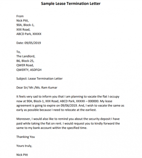 Moving Out Notice Letter Template