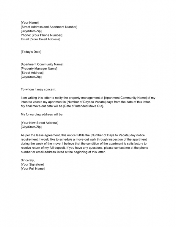 Professional Moving Out Notice Letter Template Word Example