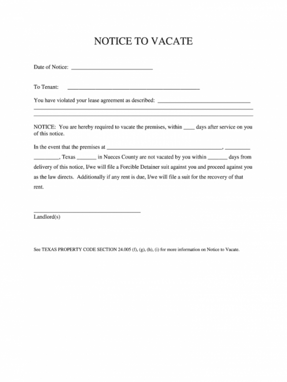 Professional Notice To Tenant To Vacate Template