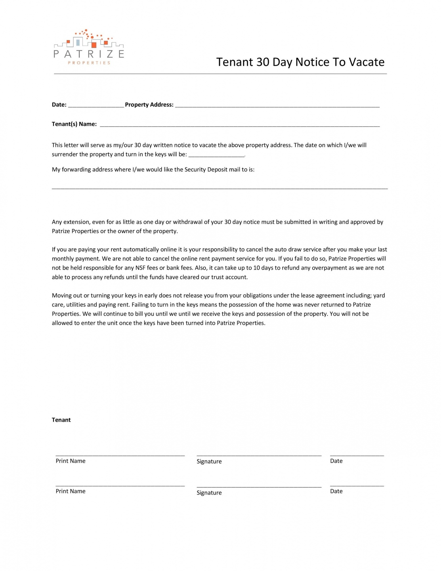 Professional Notice To Vacate Tenant Template Doc