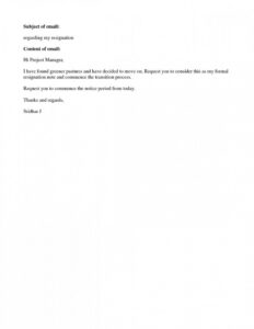 Short Notice Resignation Letter Template Doc Sample