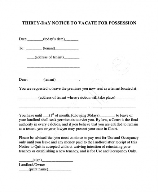 Template Eviction Notice Letter Word Example