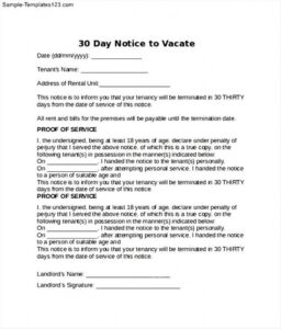 Template For 30 Day Notice By Tenant Excel
