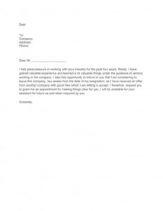 Template Resignation Letter 2 Week Notice Excel Sample