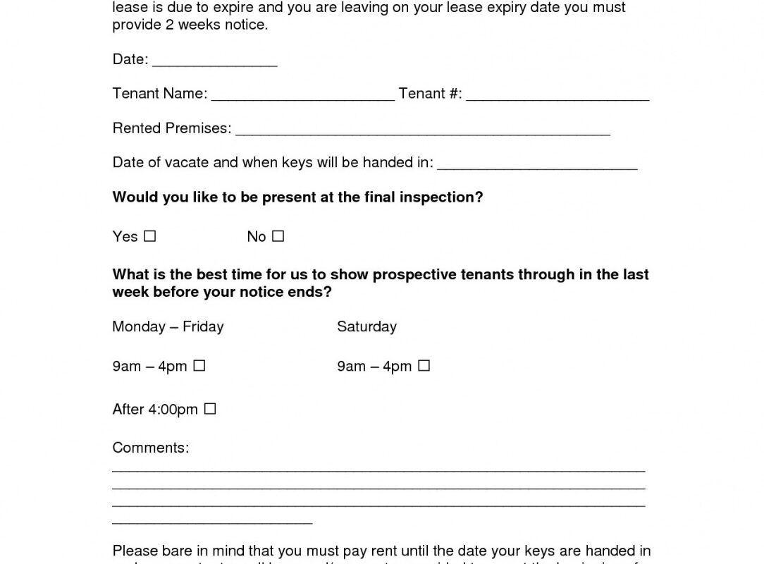 30 Day Tenant Notice To Landlord Template Pdf Sample