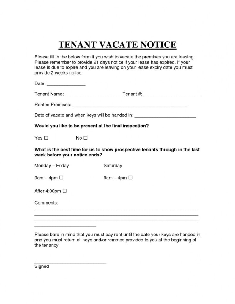 30 Day Tenant Notice To Landlord Template PDF Sample Tacitproject