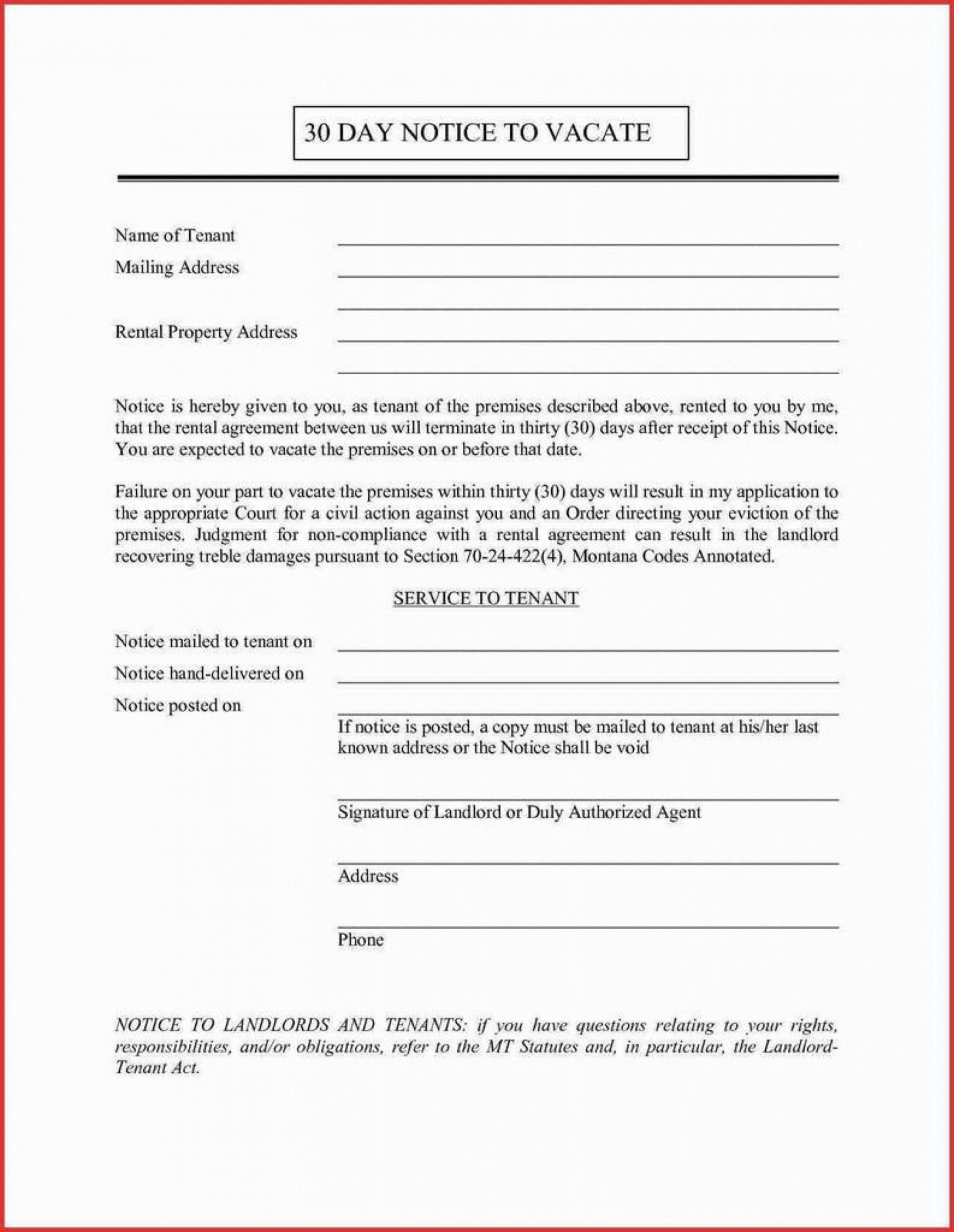 Best 30 Day Notice From Tenant To Landlord Template  Sample