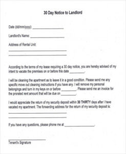Best Giving 30 Day Notice To Landlord Template