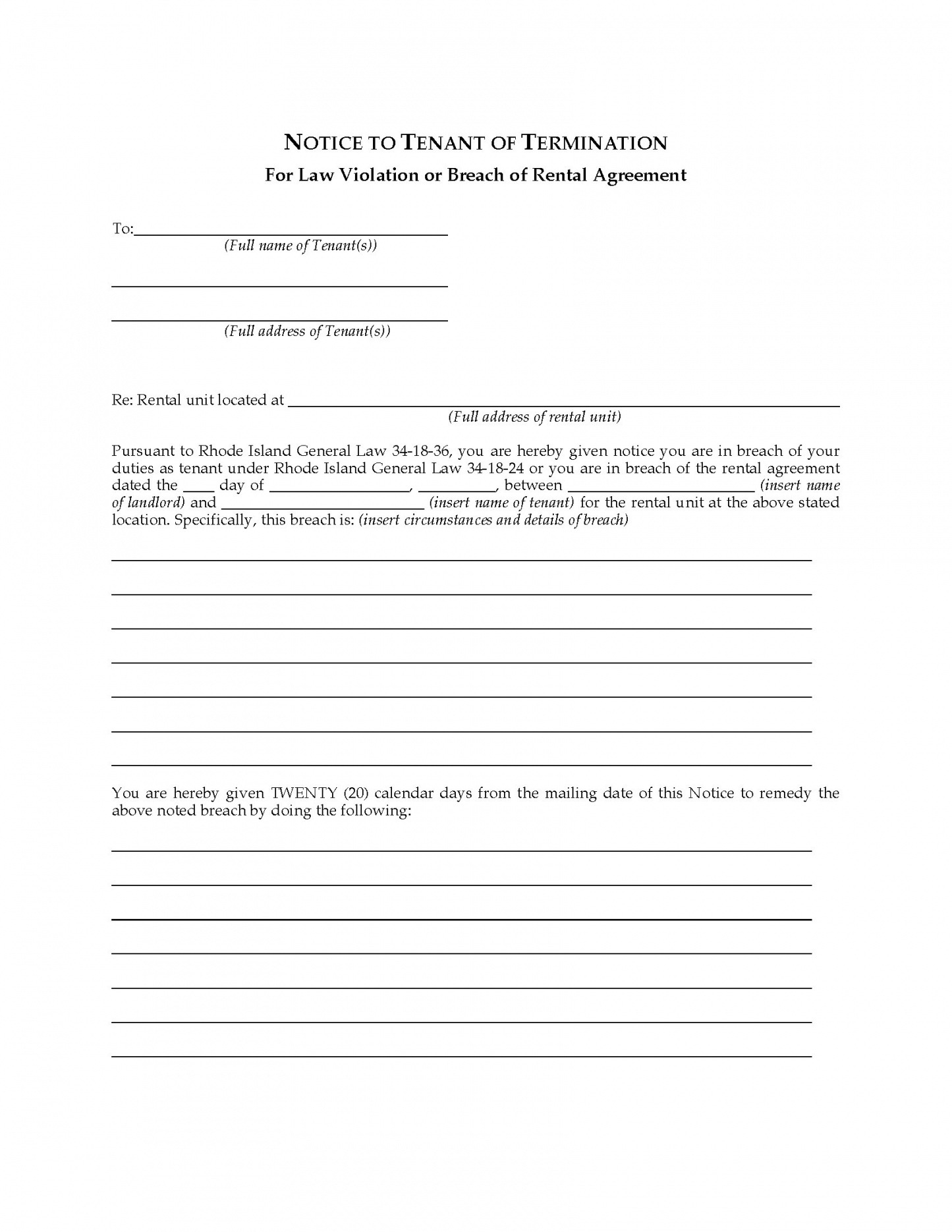 Best Notice Of Lease Violation Template Word Example