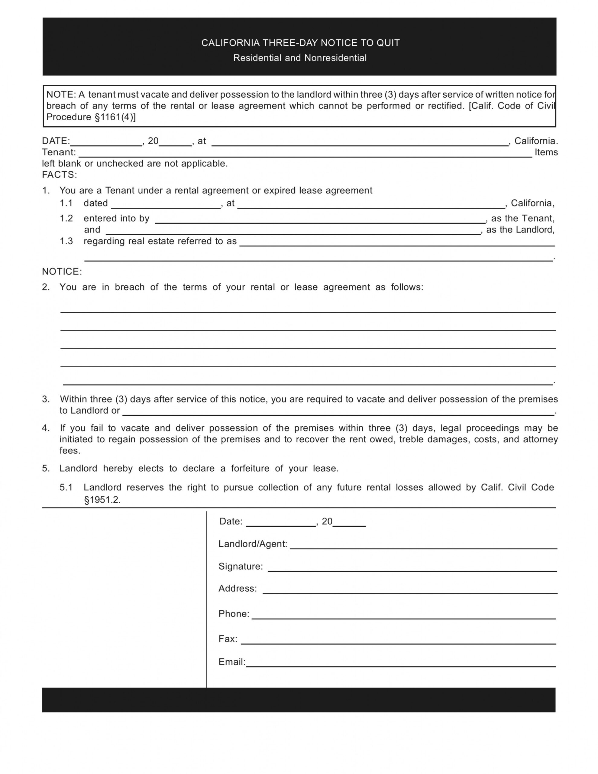 Costum 3 Day Notice Template Pdf Example