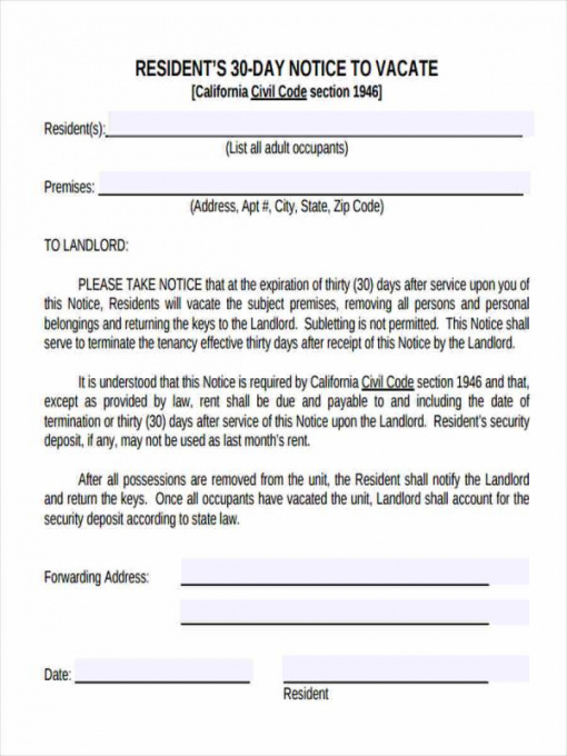 30 day eviction notice form template