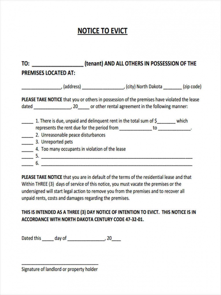 Costum Formal Eviction Notice Template  Sample