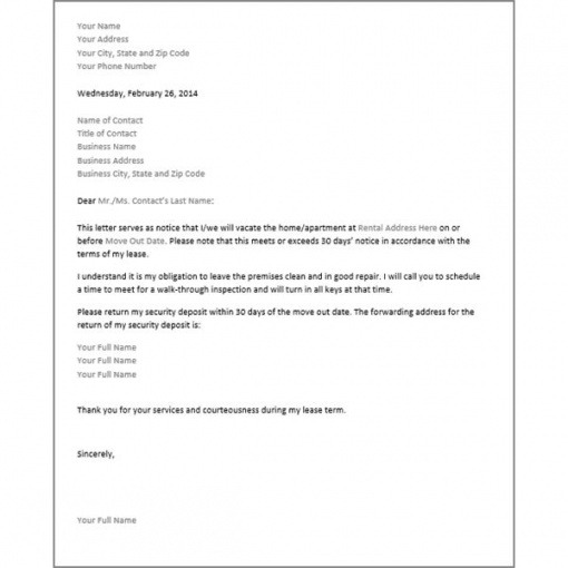 Costum Renter 30 Day Notice Template Word Sample