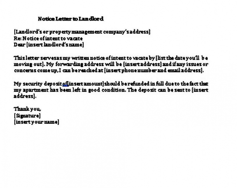 Costum Template For 30 Days Notice To Landlord Doc Sample