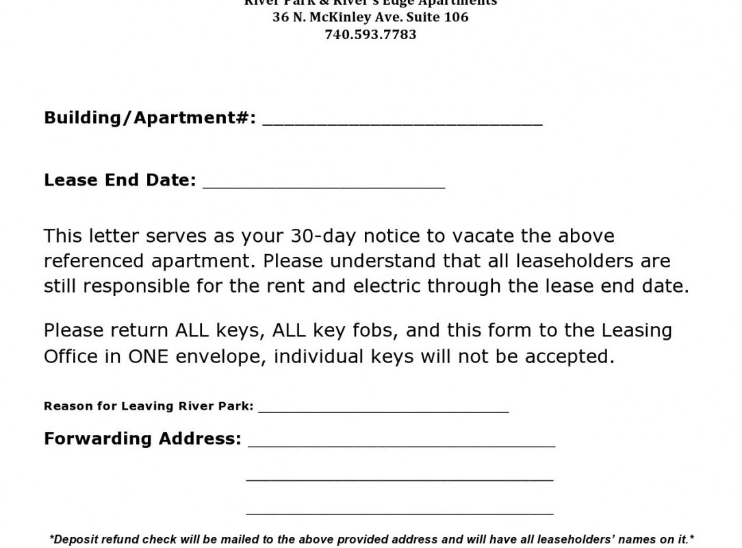 Costum Tenant To Landlord Notice To Vacate Template Excel Example
