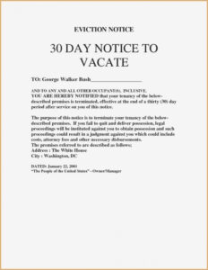Editable 30 Day Intent To Vacate Notice Template  Sample